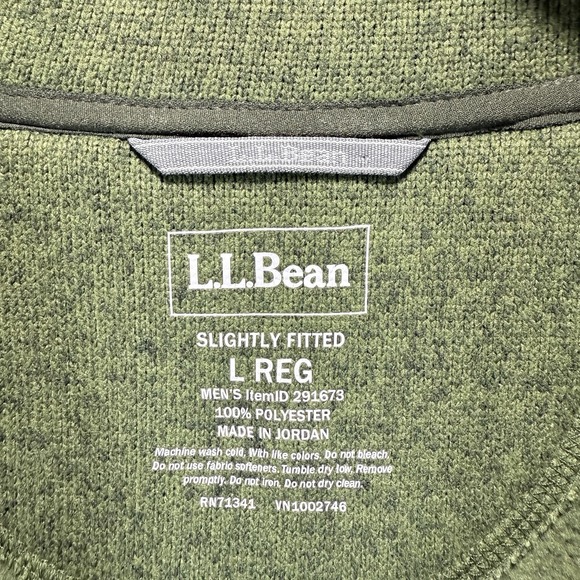 LL Bean Fleece Jacket Mens L Tall Green Fleece Zip Up Pocket Outerwear Outdoor - Picture 9 of 10